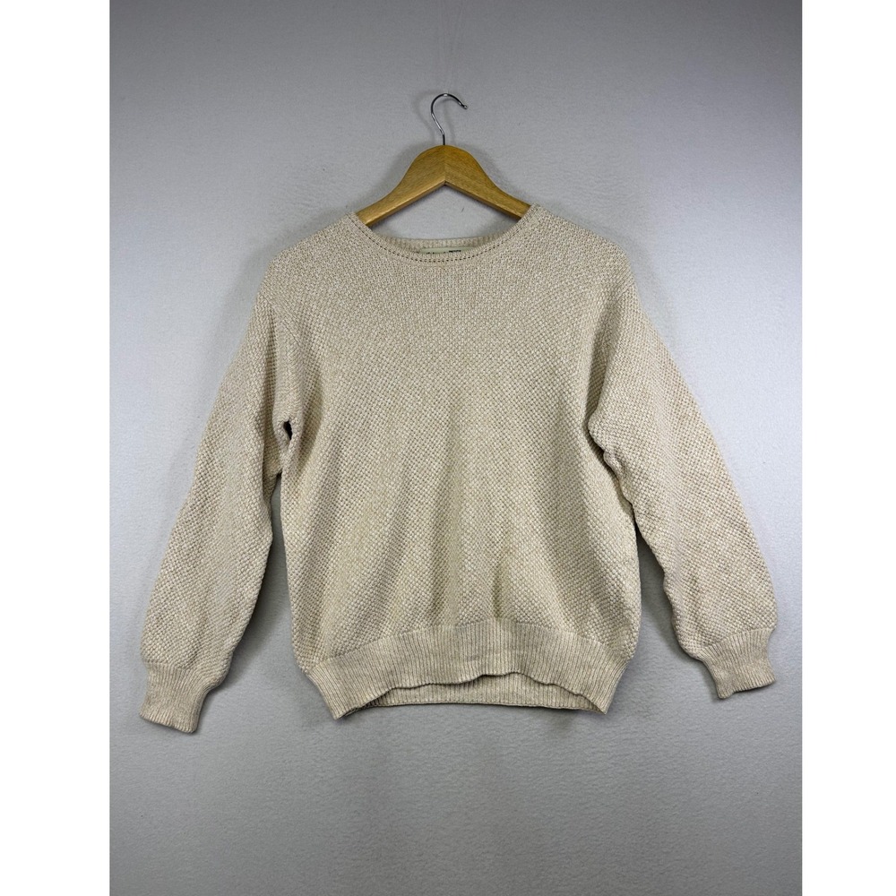 Coastal Grandmother Appleseed's Women PM Beige‎ Basketweave Cotton Knit Sweater